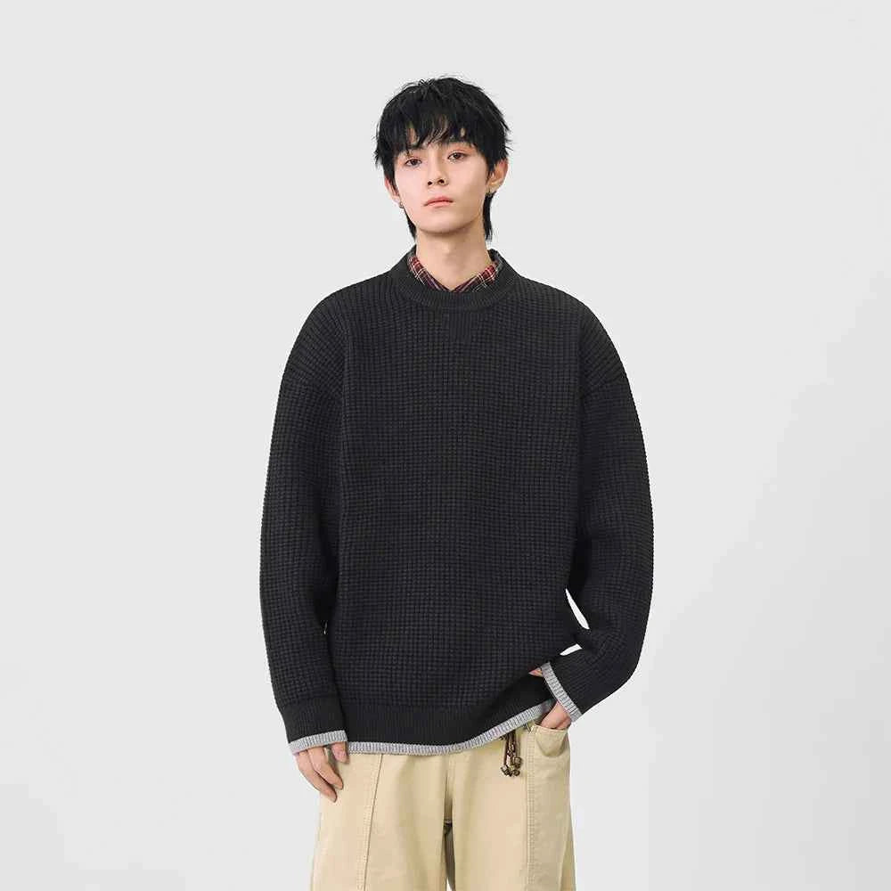 Y2K Cozy Crew Neck Waffle Knit Sweater