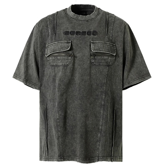 Oversized Cargo Pockets Patchwork T-Shirts