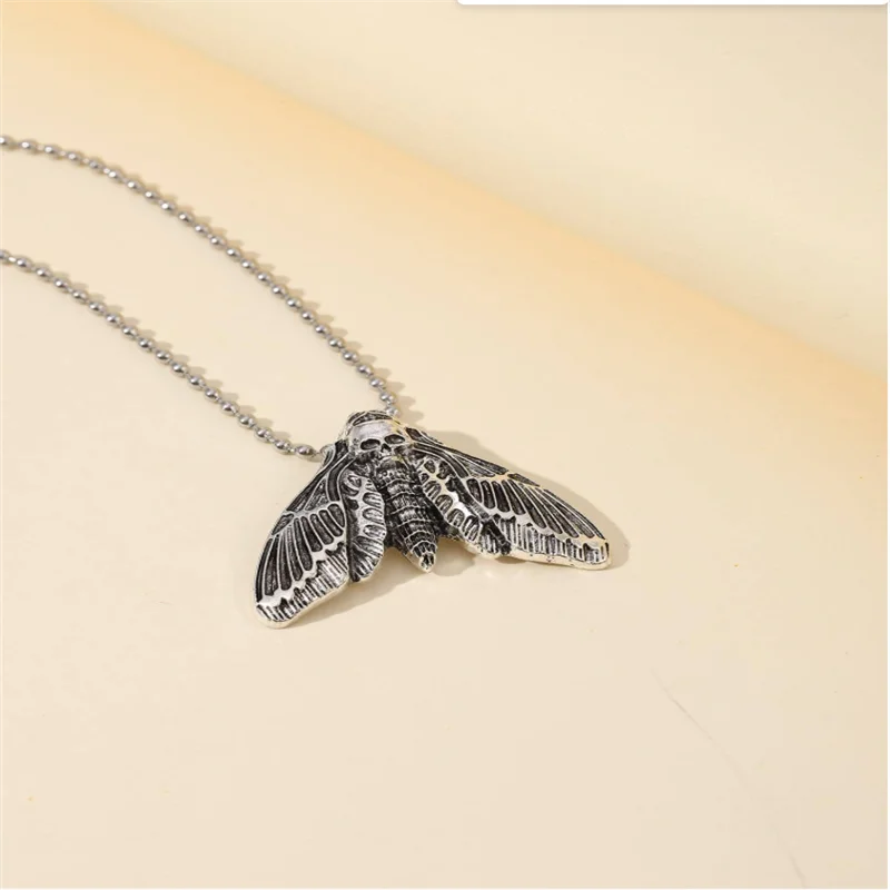 Gothic Skull Moth Charm Necklace - Luxuryurbanwear