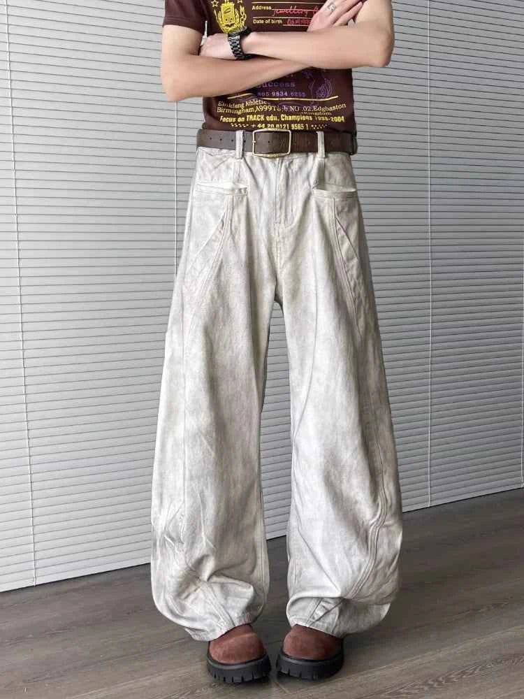 Straight & Sleek Washed White Baggy Jeans