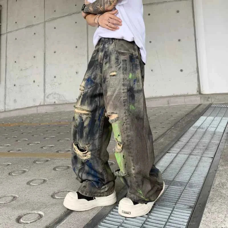 Streetwear High End Loose Straight Graffiti Jeans