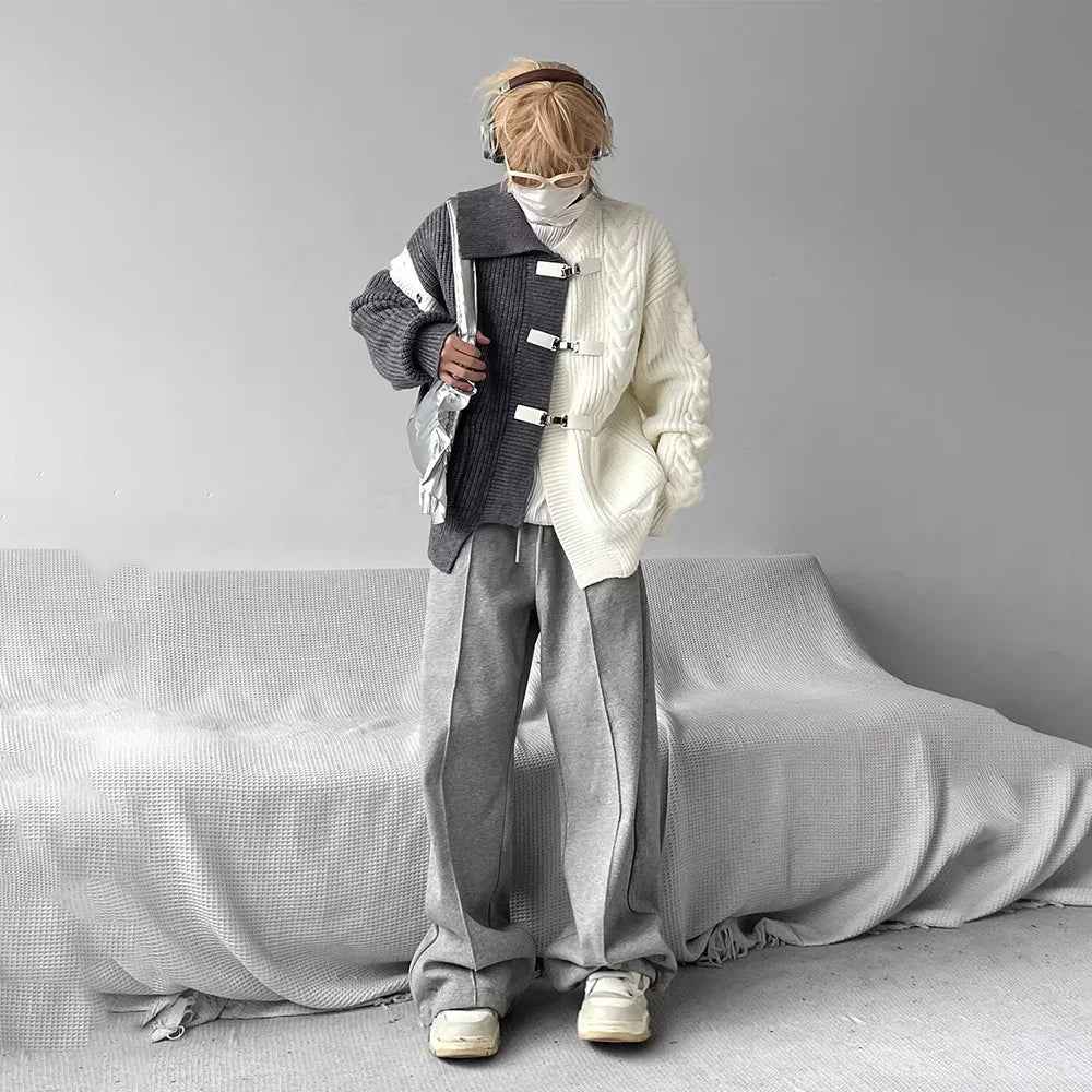 Personality Soft Knit Button Splicing Cardigan