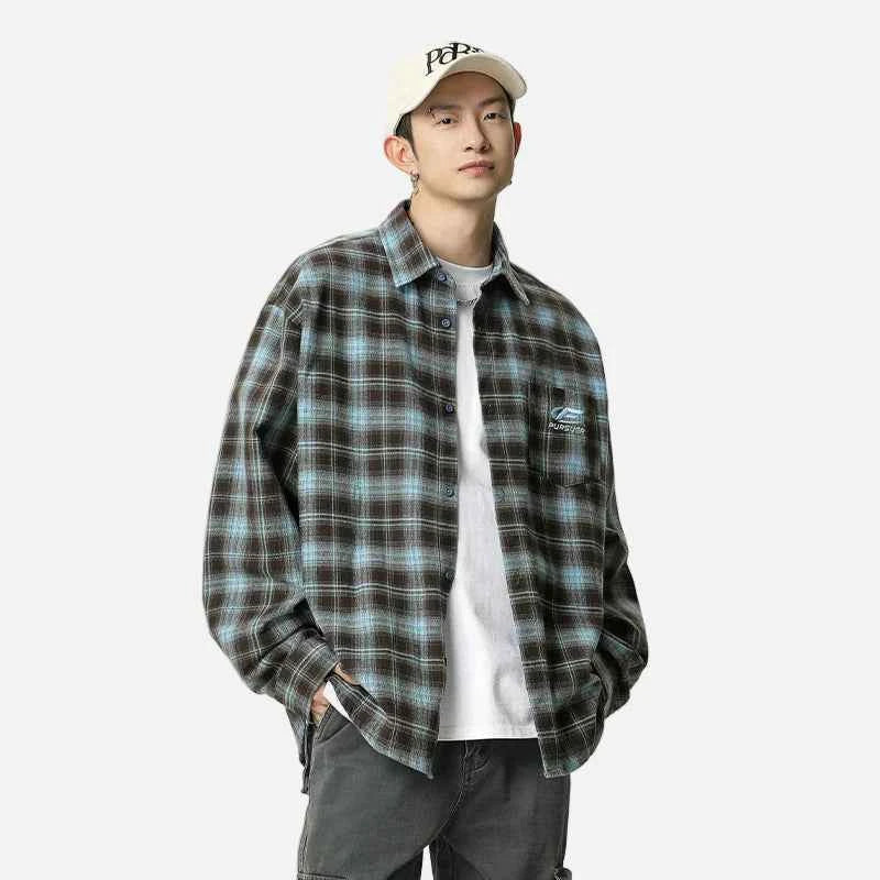 American Embroidered Checkered Button-Down Shirt