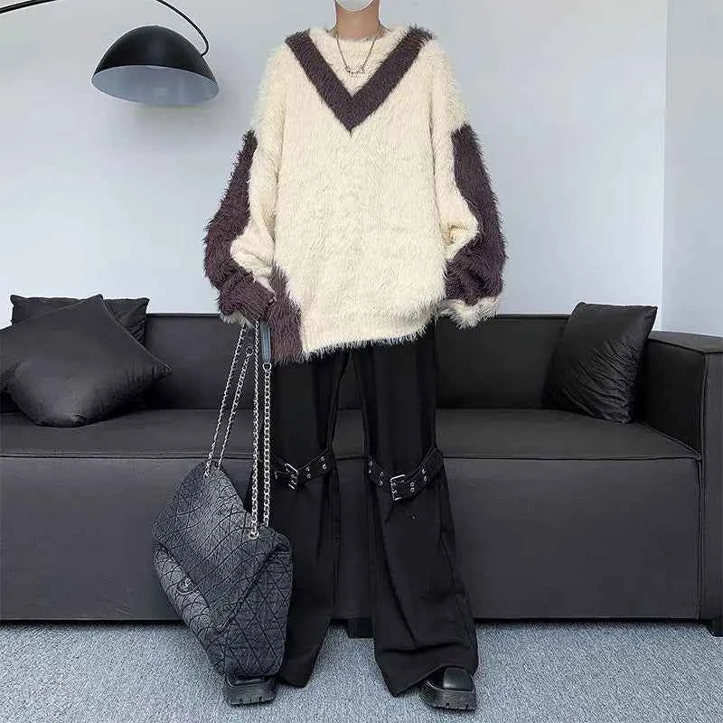 Contrast Color Oversized Fuzzy Fur Sweater