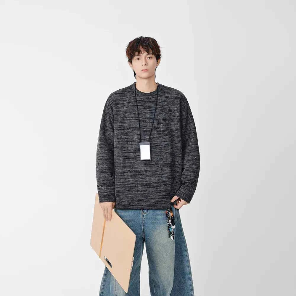 Textured Knit Crew Neck Long Sleeve Sweatshirt
