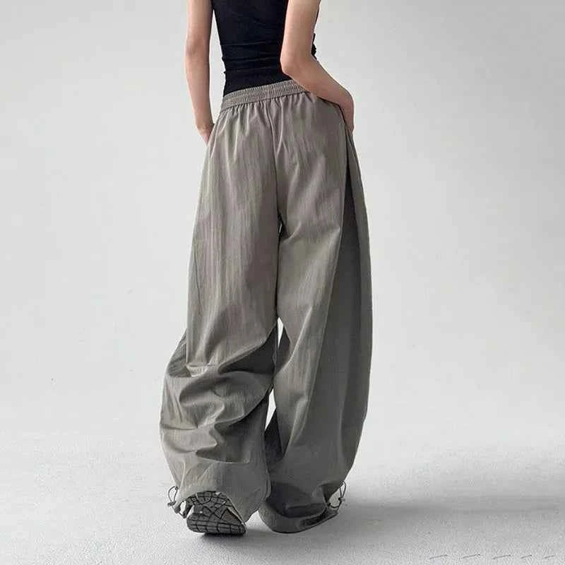 Gray Parachute Letter Embroidery Cargo Pants