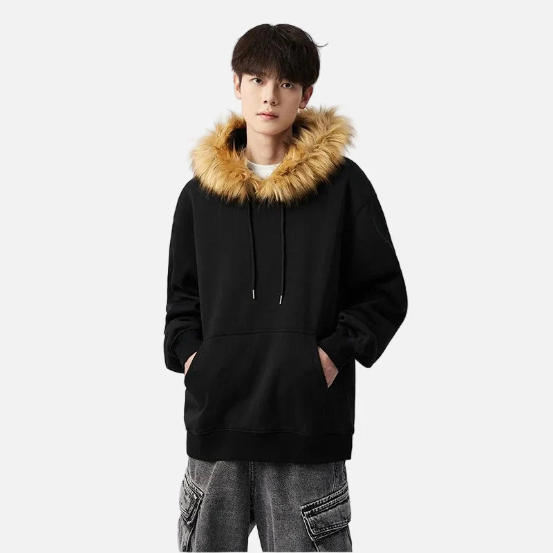 American Heavyweight Fleece Lined Fur Hoodie - Luxuryurbanwear