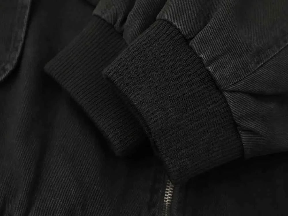 Plush Letter Embroidery Zipper Fly Cargo Puffer Jacket