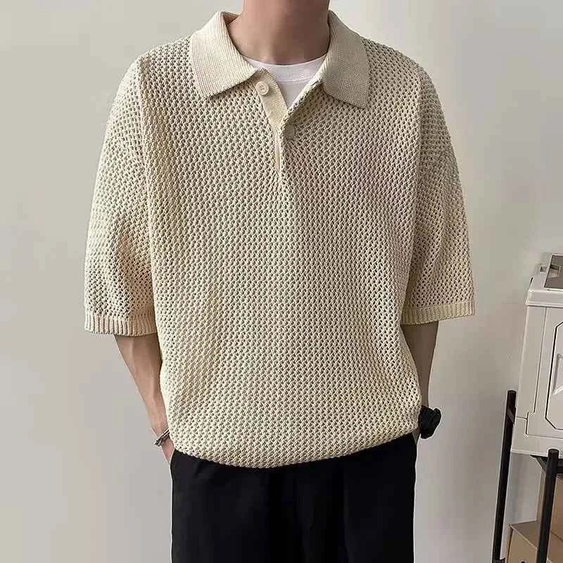 Classic Breathable Solid Color Knitted Polo T-Shirt