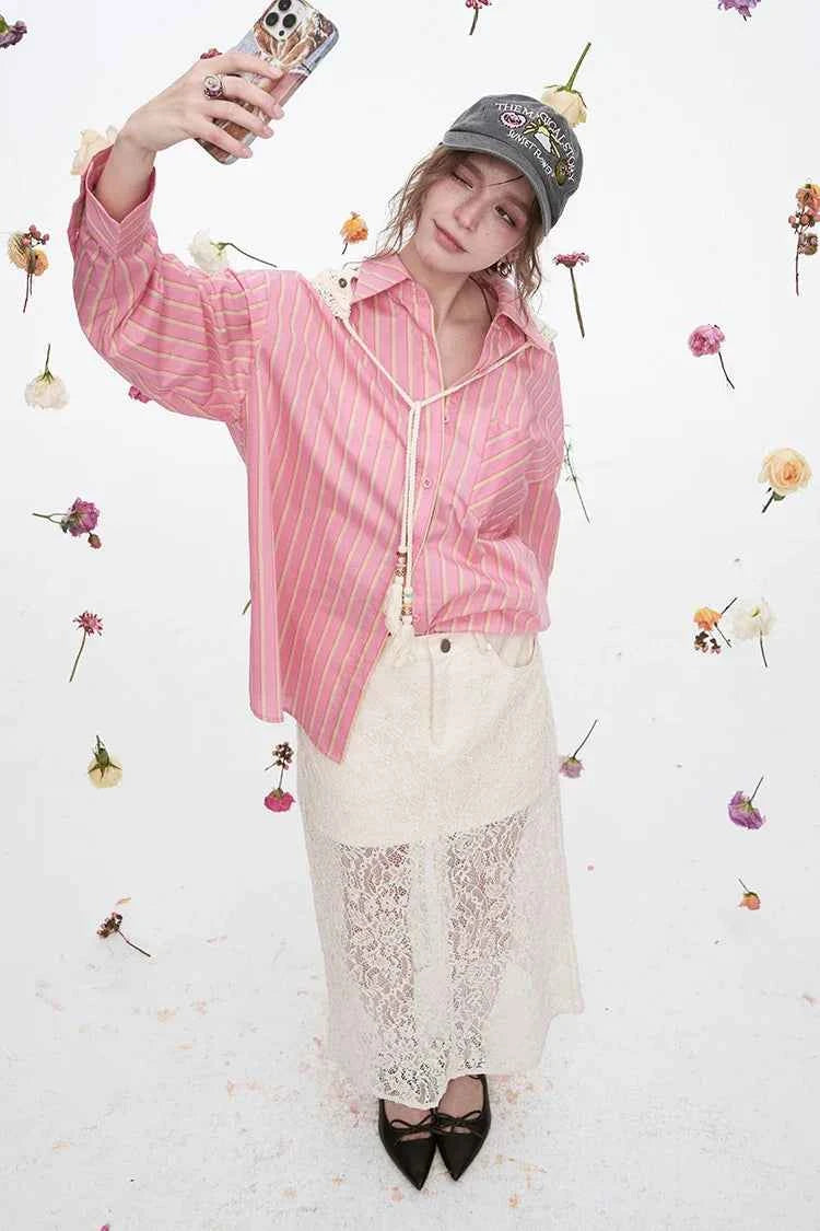 Dopamine Striped Long Sleeve Knit Shirt