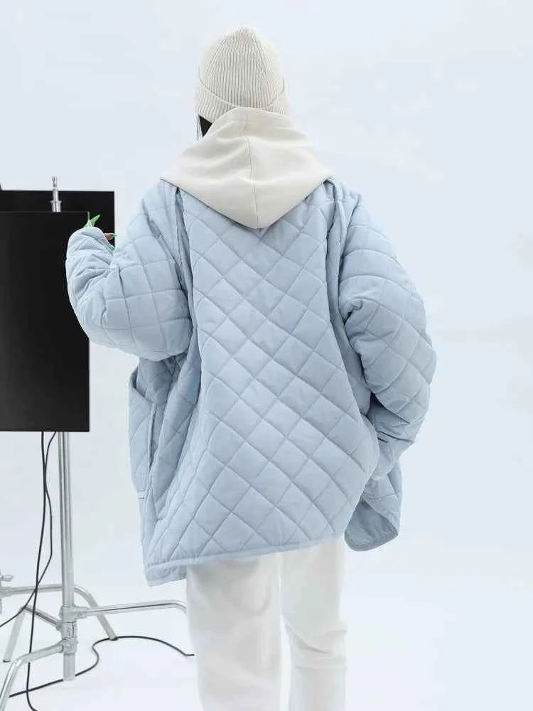 Winter Warm Diamond Grid Blue Cotton Jacket