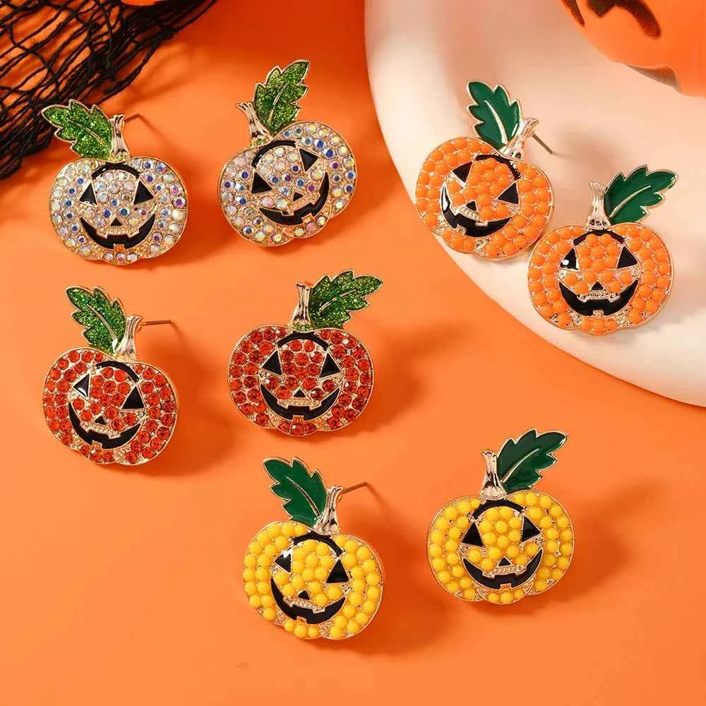 Funny Diamond Studded Halloween Pumpkin Earrings