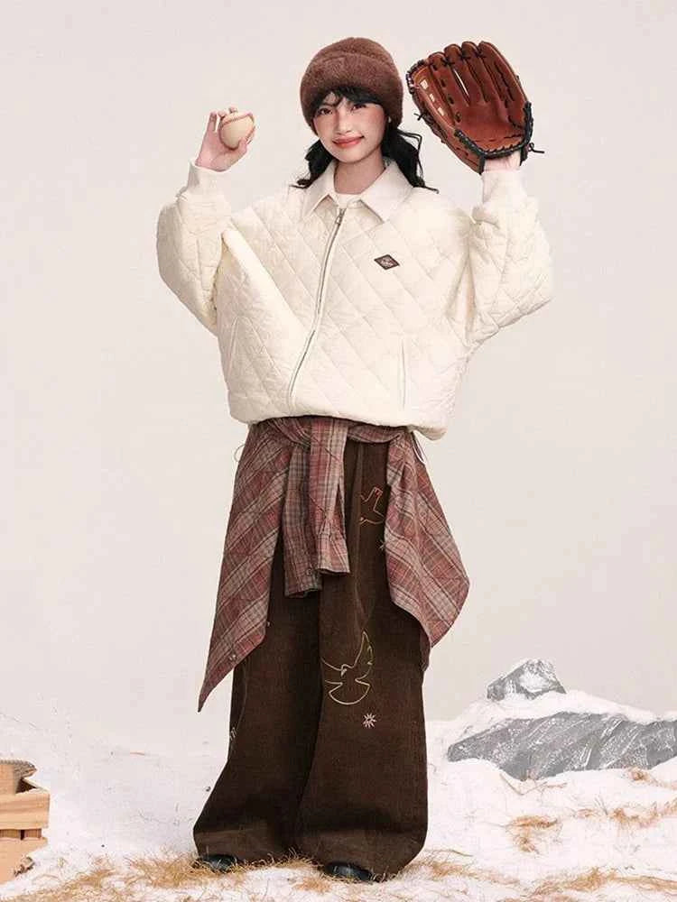 Embroidered Dove Brown Corduroy Pants