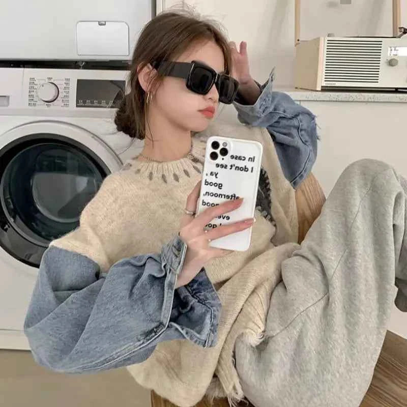 Cozy Patchwork Asymmetric Hem Sweater