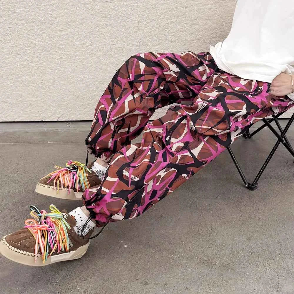 Thorn Flower Printed Camouflage Baggy Pants