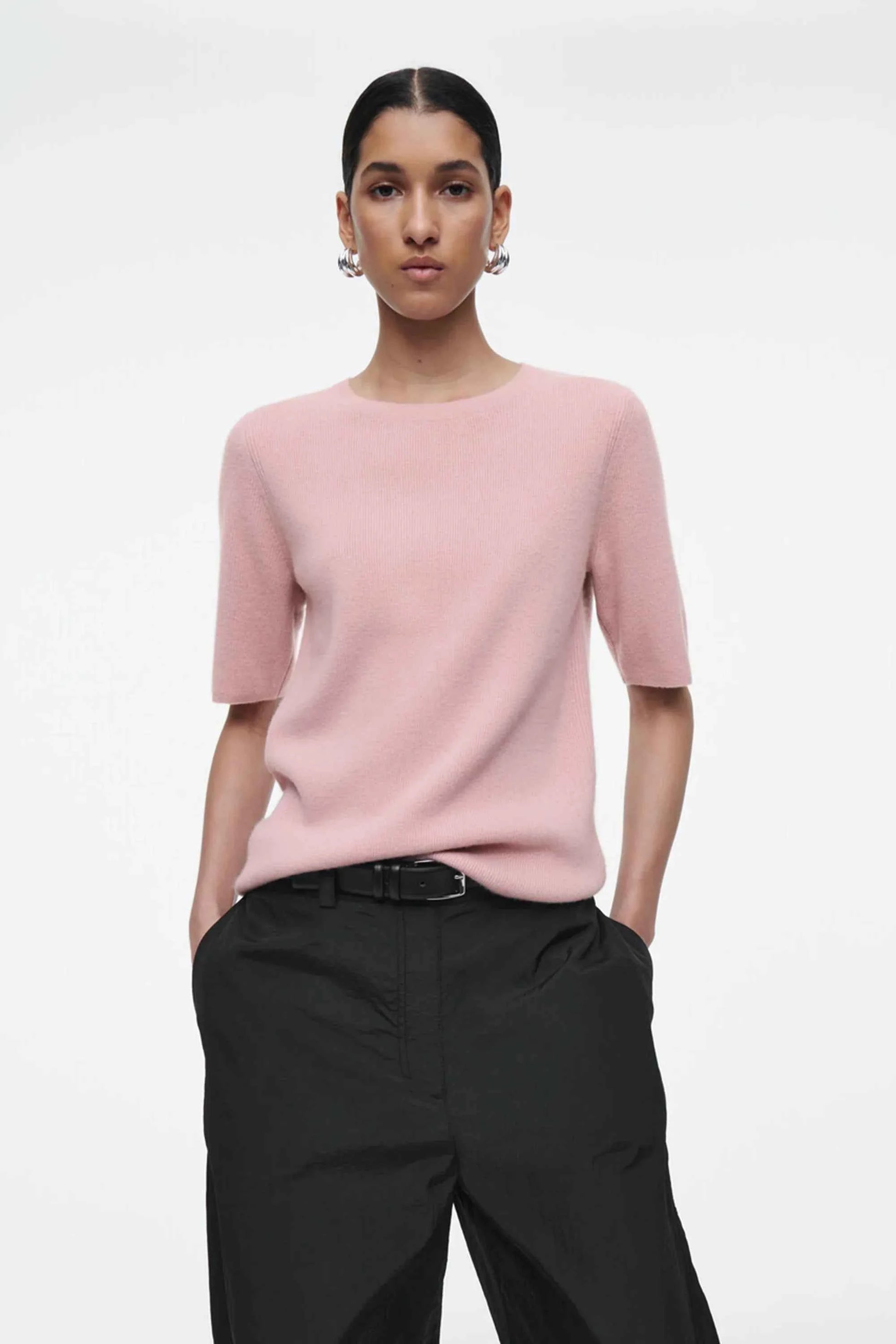 Women Pink Ethereal Spring Casual Knit T-Shirt