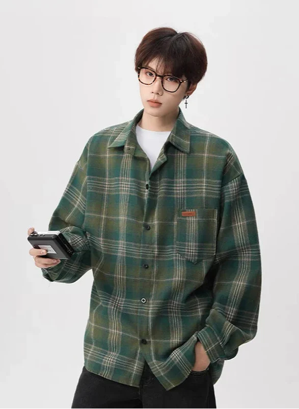 Vintage American Style Blue Plaid Shirt - Luxuryurbanwear