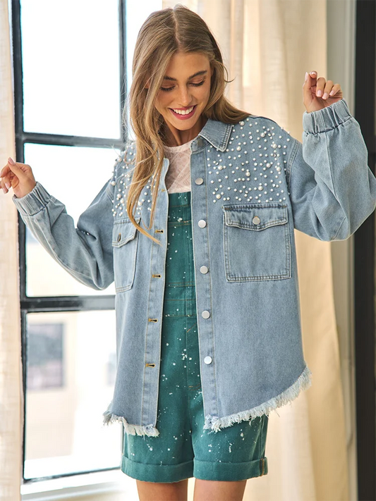 Retro Beaded Denim Jacket - Luxuryurbanwear