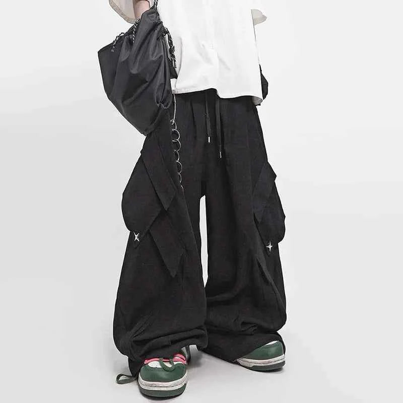 Distressed Detail Elastic Waist Cargo Pants
