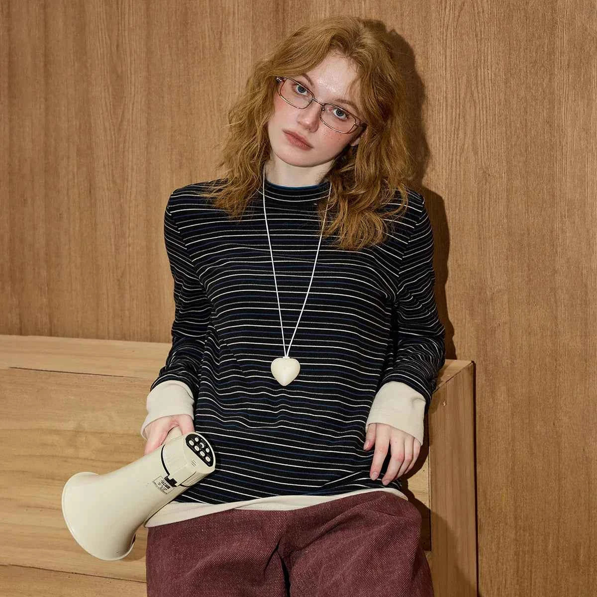 Cozy Winter Stripe Patchwork Long Sleeve T-Shirt