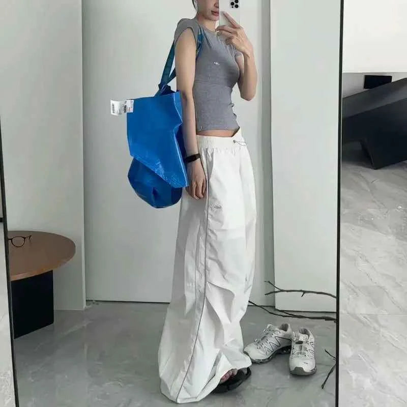 Women Vintage White Striped Summer Baggy Sweatpants