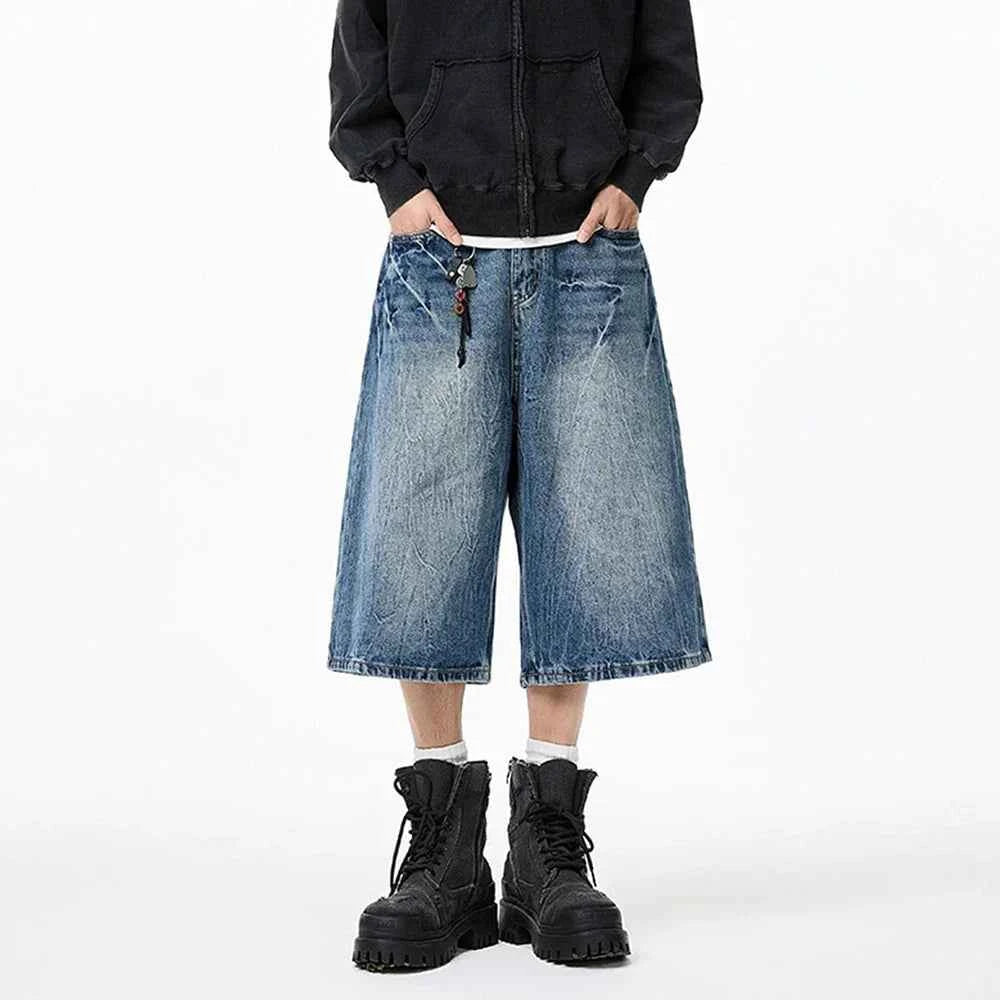 Lightning Pattern Loose Fit Casual Denim Jorts