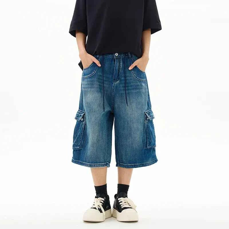 Distressed Loose Fit High Street Denim Cargo Jorts