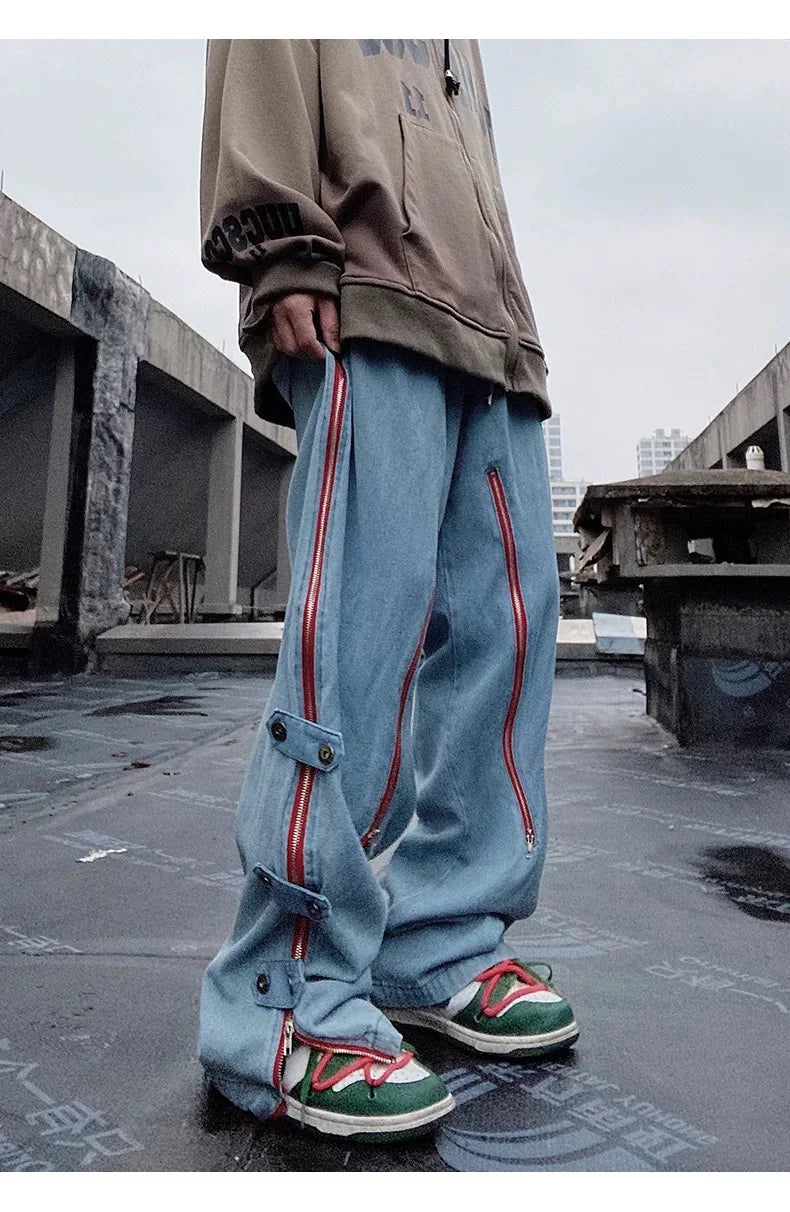 Red Striped Baggy Jeans