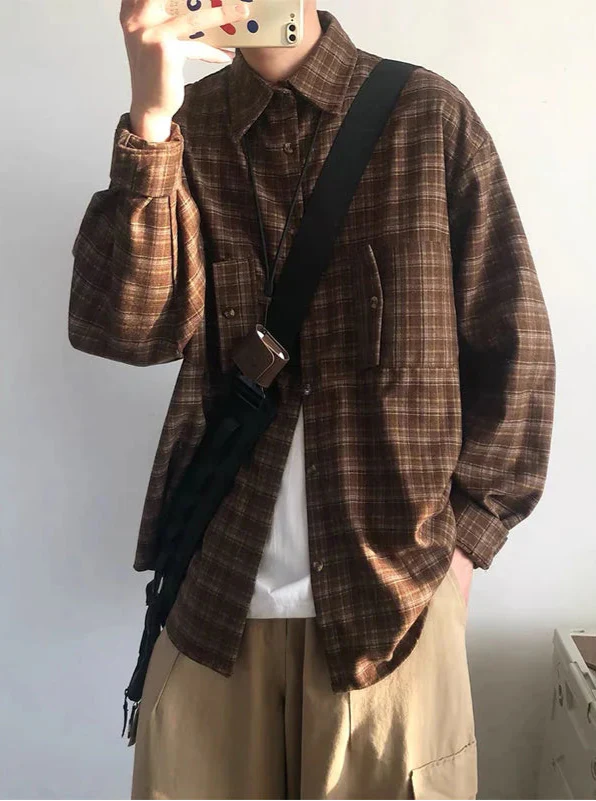 Cozy Plaid Oversized for Fall Long Sleeve Shirt - Luxuryurbanwear