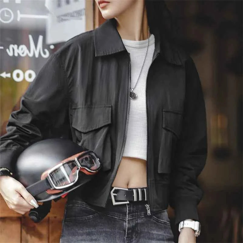 Black Casual Retro Bomber Jacket