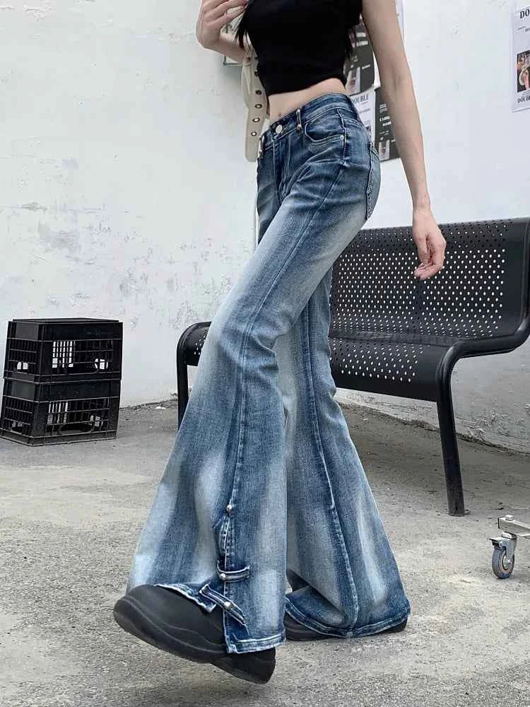 Distressed Blue Slim Flare Jeans