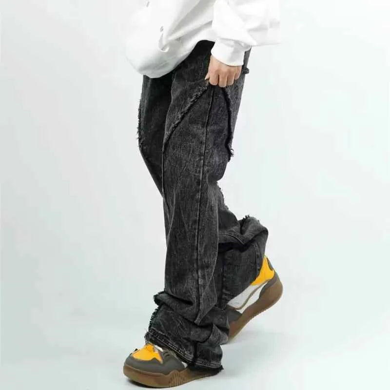 Cyber Washed Black Baggy Stacked Jeans