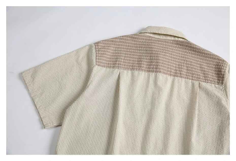 Oversized Striped Splicing Short Sleeve Casual Shirt