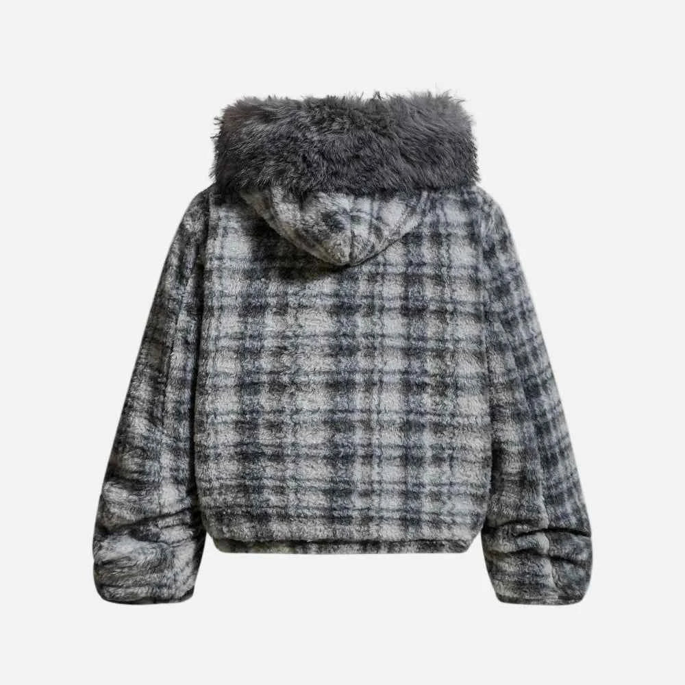 Chic Fair Isle Sherpa Faux Fur Hooded Jacket