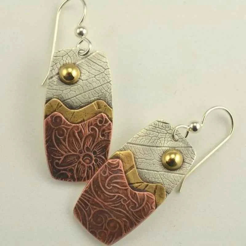 Tribal Carved Two-Tone Hook Earrings