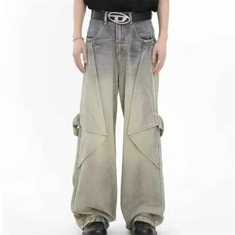 Streetwear Distressed Hip-Hop Wide-Leg Baggy Jeans - Men’s Urban Oversized Denim