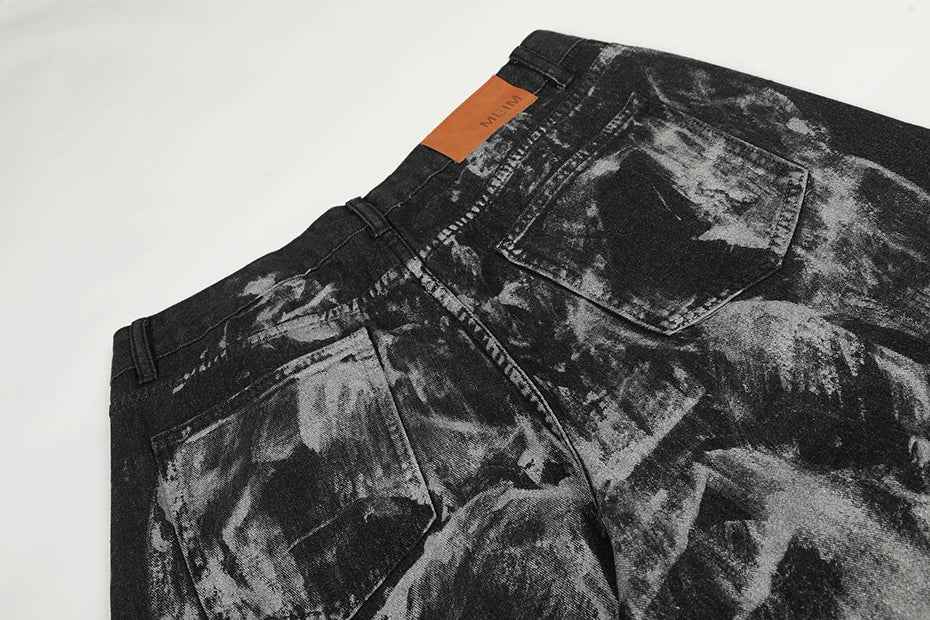 Streetwear Rivet Patchwork Black Wide Leg Jeans