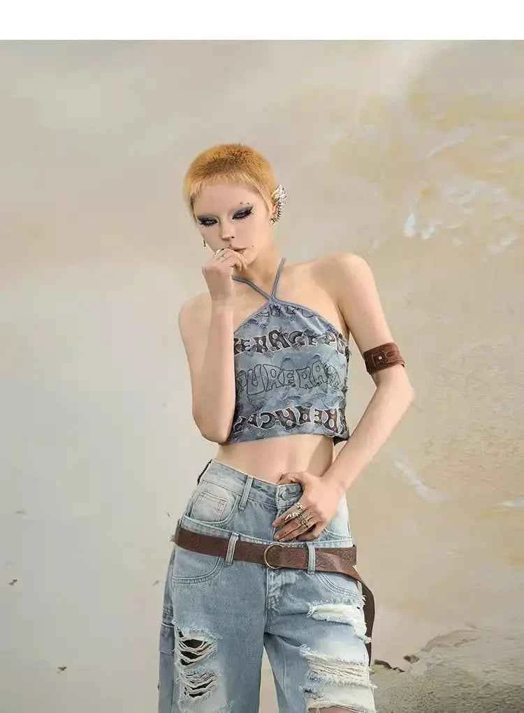 Vintage Ripped Loose Fit Wide Jeans