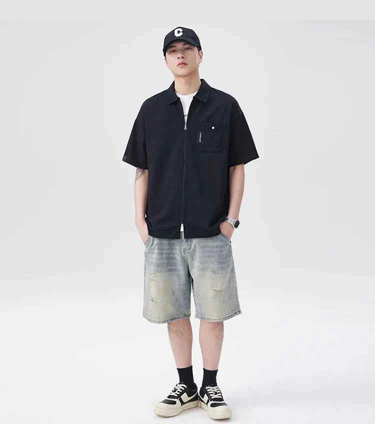 Plush Black Summer Loose Casual Short Sleeve Shirt