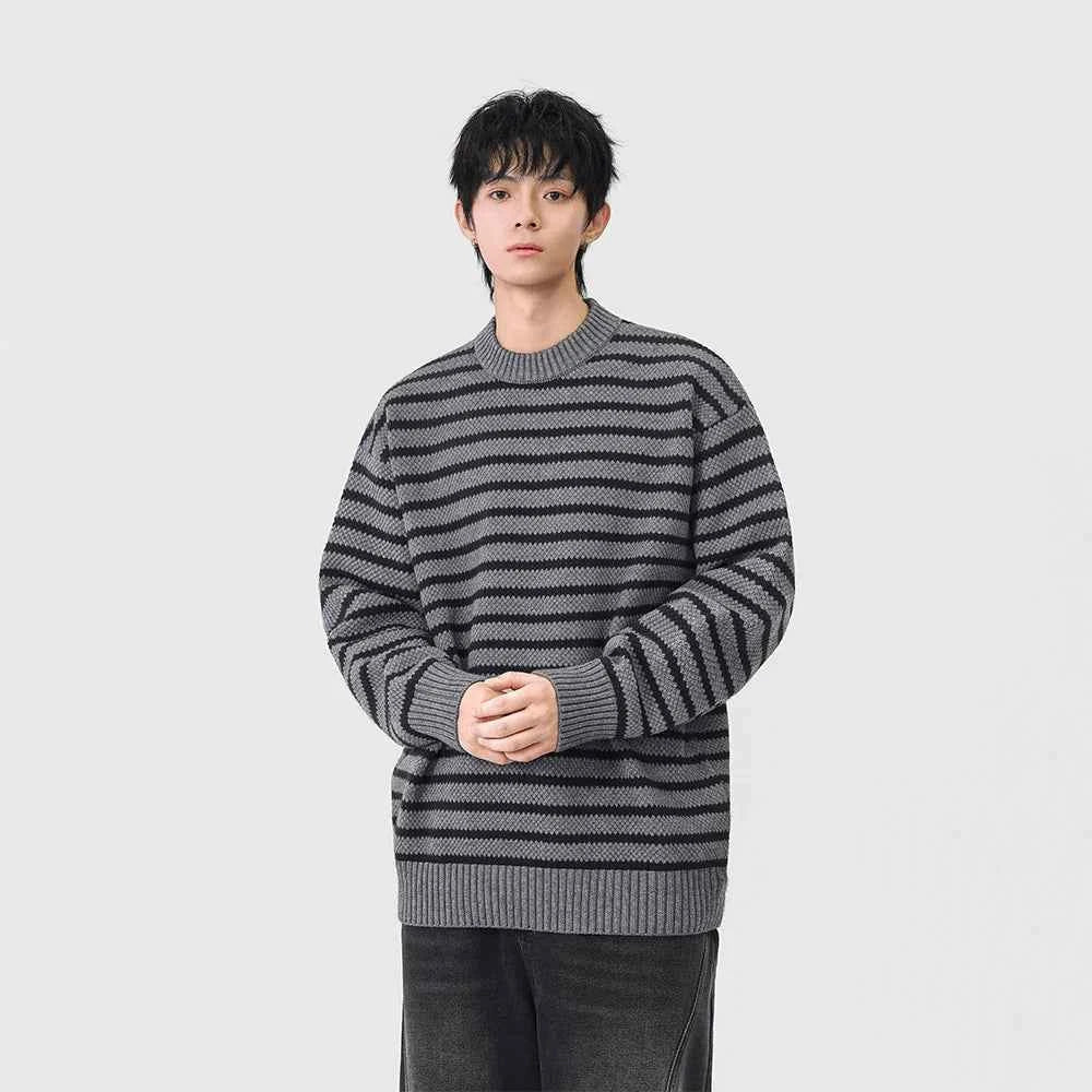 Winter Cool Stripe Knit Crew Neck Sweater