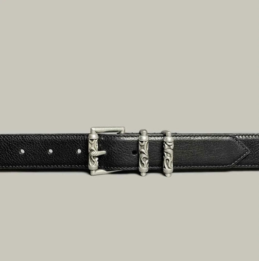 Ancient Silver Pin Buckle Leather Belt