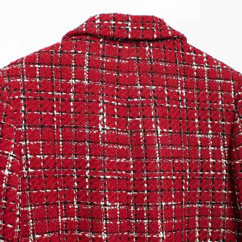 Vintage Red Turn-Down Collar Lapel Jacket