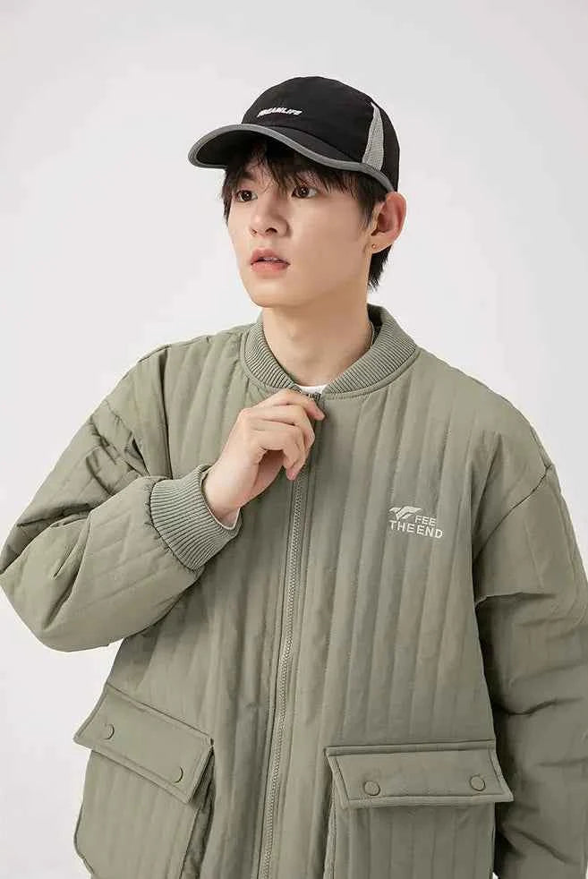 Winter High Quilted Solid Color Parka Cargo Jacket