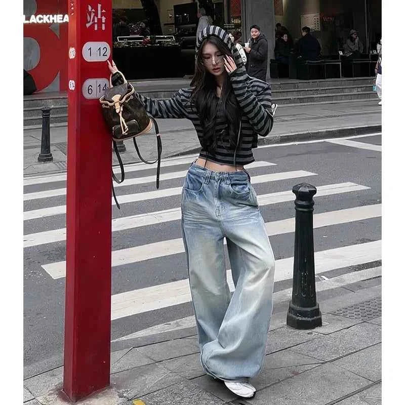 Japanese 2000s Style Oversized Blue Denim Jeans