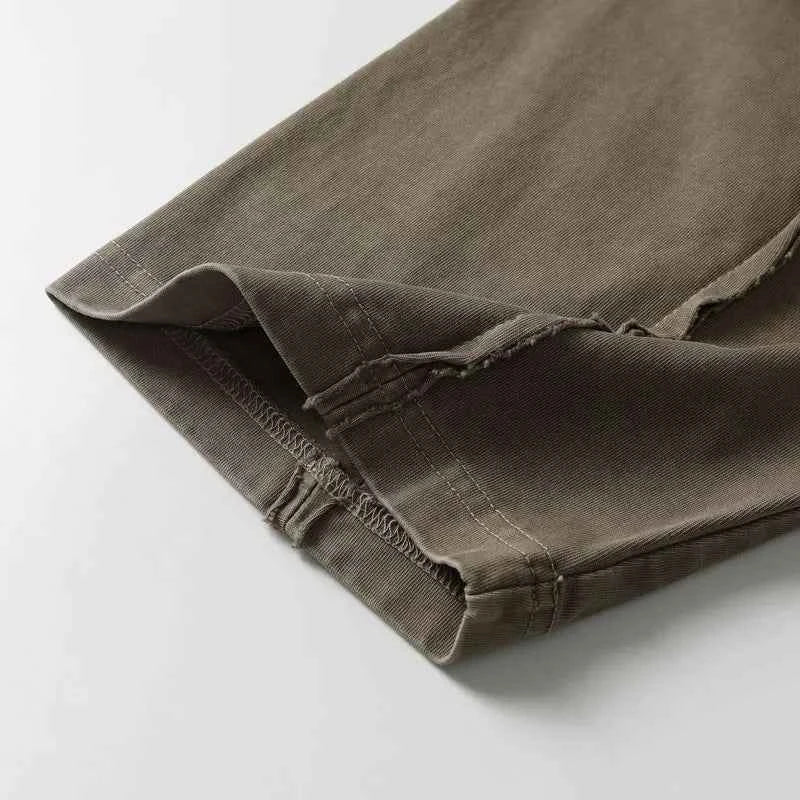 Streetwear Grunge Patchwork Ripped Solid Color T-Shirt