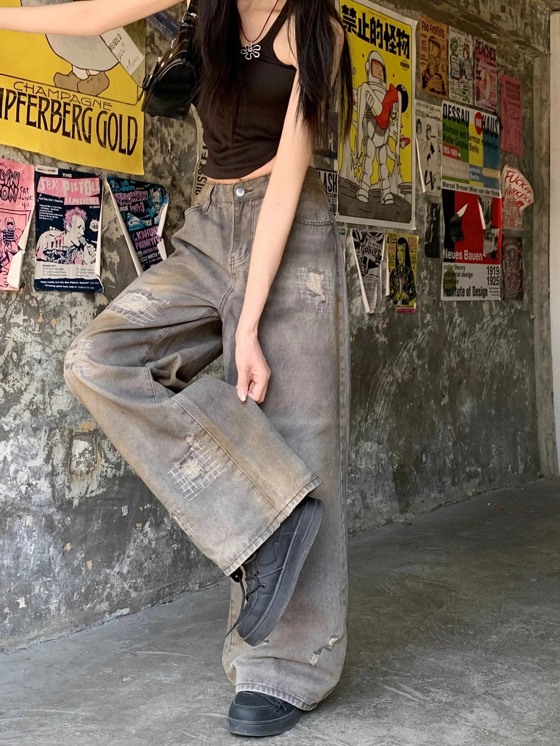 American Style Aesthetic Ripped Denim Jeans