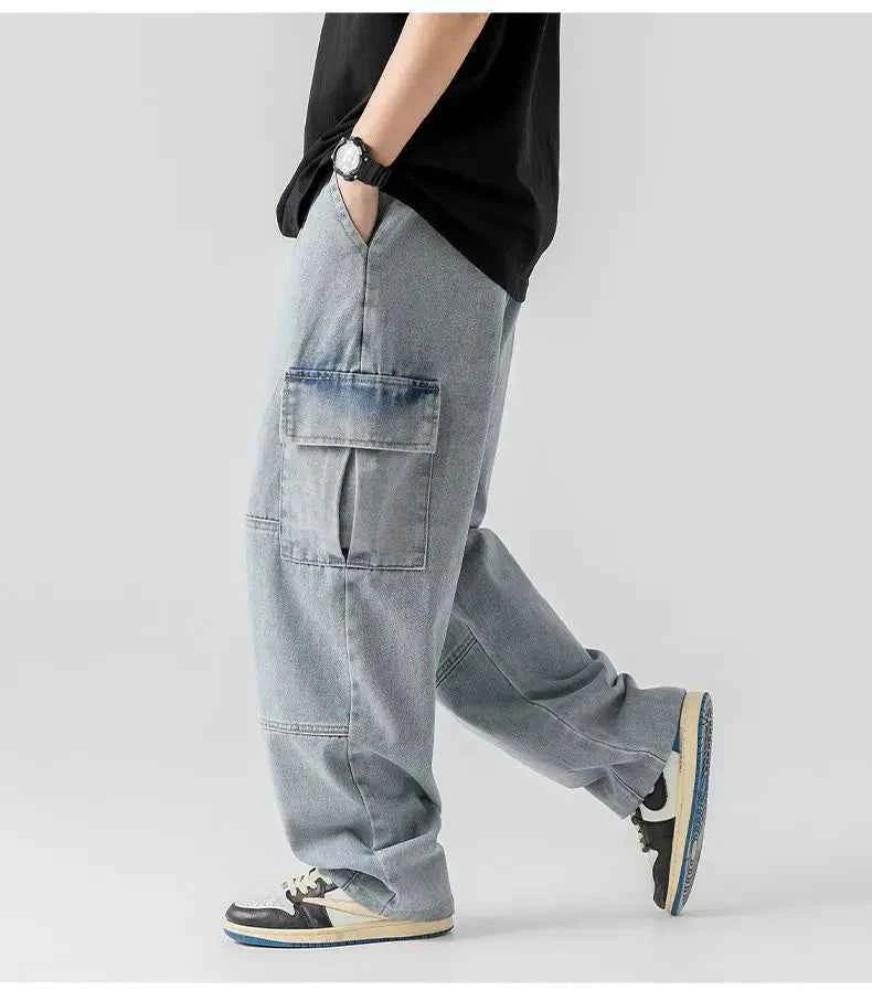 Durable Distressed Workwear Cargo Jeans