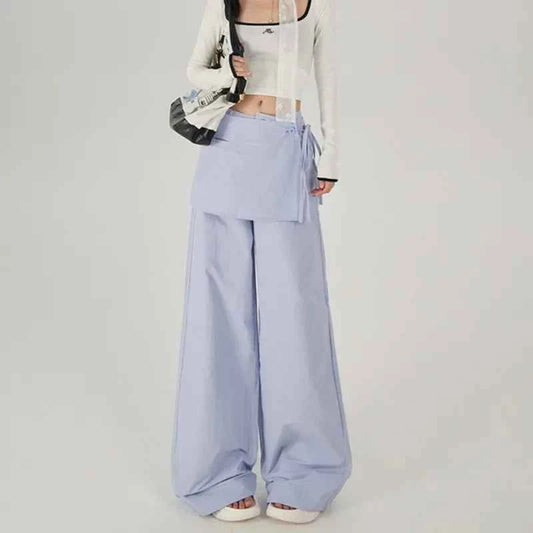 Vintage Casual Lace-Up High Waist Pants