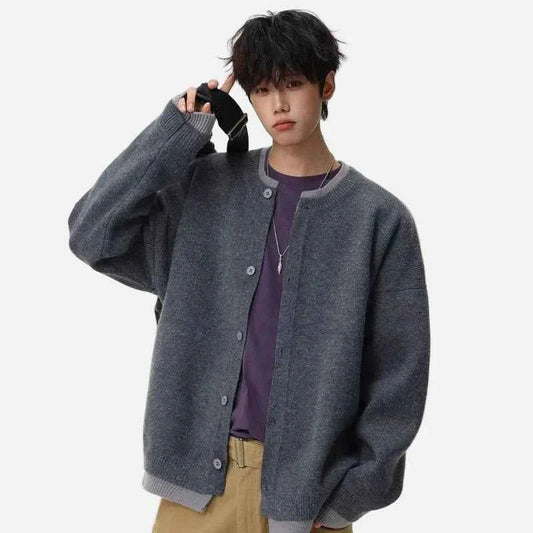 Retro Knitted Fake Two Piece Button Up Cardigan