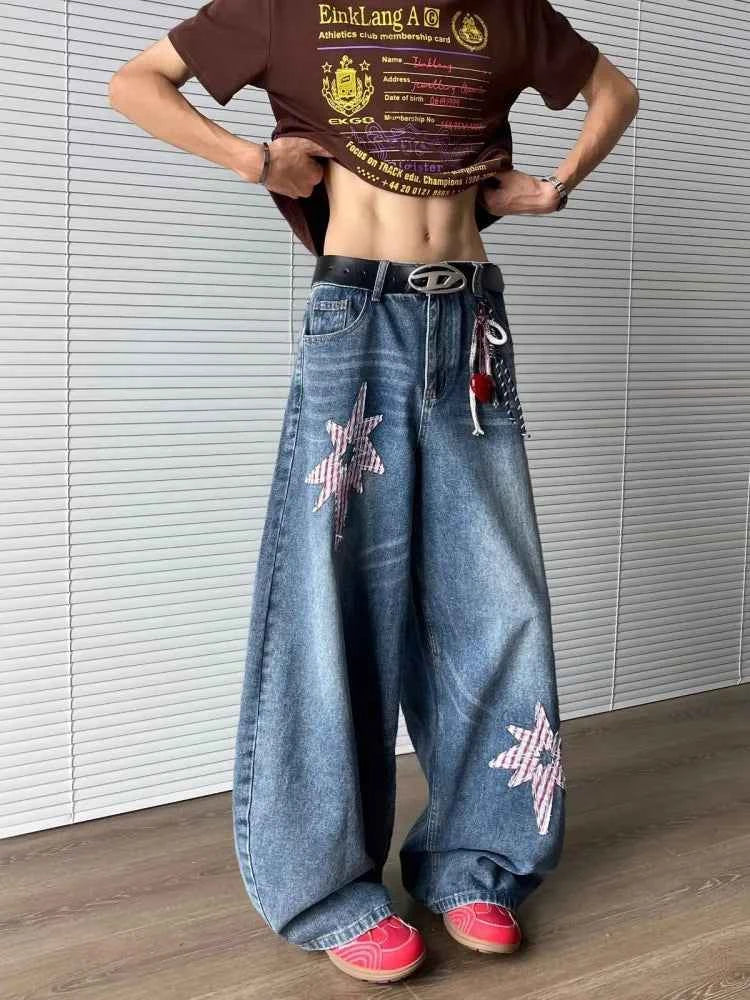 Star Embroidery Baggy Stacked Hip Hop Jeans